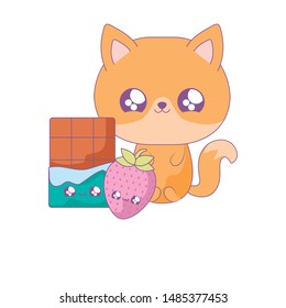 cute fox baby with chocolate and strawberry kawaii style