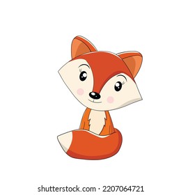 Cute fox baby isolated. Funny chanterelle animals. Card, postcards for kids. Little pup smiling. Flat vector illustration for banner, card, wallpaper, poster.