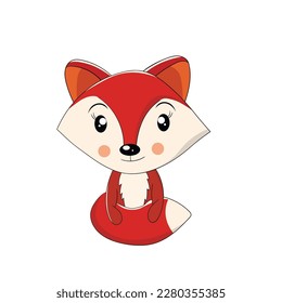Cute fox baby isolated. Funny chanterelle animals. Card, postcards for kids. Little pup smiling. Flat vector illustration for banner, card, wallpaper, poster.