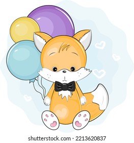 cute fox with a balloon