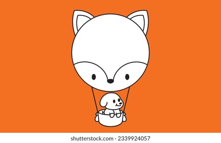 Cute Fox Balloon vector cartoon