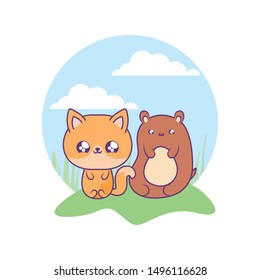cute fox with bear baby animals kawaii