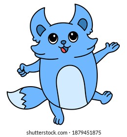 cute fox beast creatures dancing happily, doodle icon image. cartoon caharacter cute doodle draw