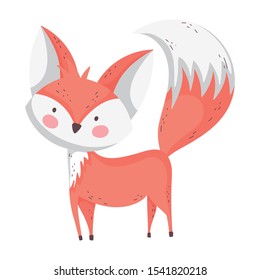 cute fox with big tail standing on white background vector illustration