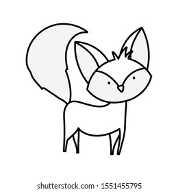 cute fox with big tail standing on white background vector illustration thick line