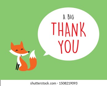 Cute Fox Big Thank You Card Vector