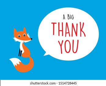 cute fox big thank you card vector