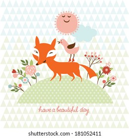 cute fox and bird 