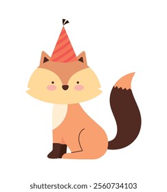cute fox with birthday hat isolated