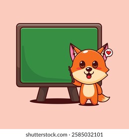 Cute fox with blackboard cartoon vector illustration. vector cartoon illustration suitable for poster, brochure, web, mascot, sticker, logo and icon.