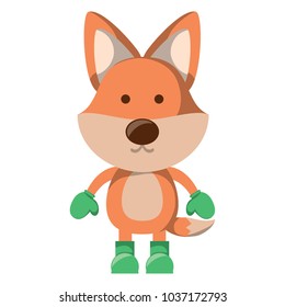 cute fox with boots and gloves over white background. christmas animals concept. colorful design. vector illustration