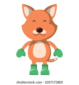 cute fox with boots and gloves over white background. christmas animals concept. colorful design. vector illustration