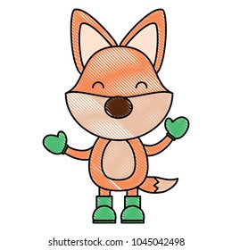 cute fox with boots and gloves over white background. christmas animals concept. colorful design. vector illustration