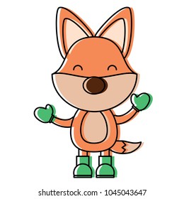 cute fox with boots and gloves over white background. christmas animals concept. colorful design. vector illustration