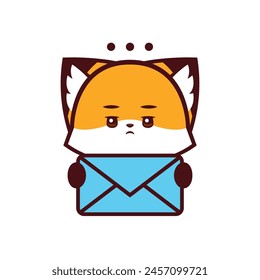 Cute Fox with bored  expression Holding a Mail Icon, vector icon, vector logo, vector sign