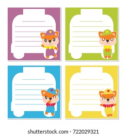 Cute fox boy on colorful frame vector cartoon illustration for kid memo paper design, planner paper and stationery paper