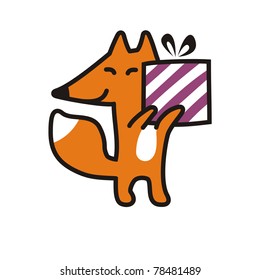 cute fox with bright gift