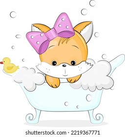 cute fox in a bubble bath