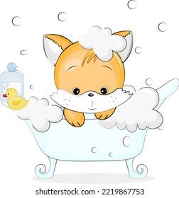 cute fox in a bubble bath