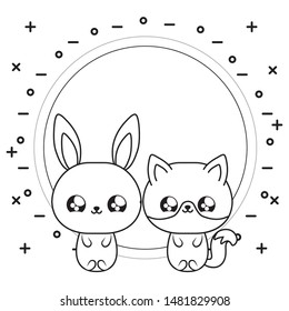 cute fox with bunny baby animals kawaii style