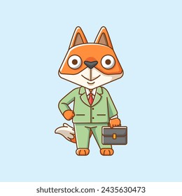 Cute fox businessman suit office workers cartoon animal character mascot icon flat style illustration concept set