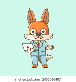 Cute fox businessman suit office workers cartoon animal character mascot icon flat style illustration concept set