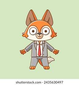 Cute fox businessman suit office workers cartoon animal character mascot icon flat style illustration concept set