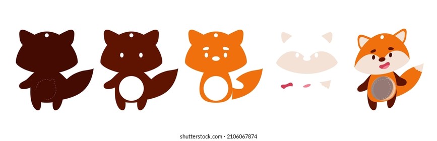 Cute fox candy ornament. Layered paper decoration treat holder for dome. Hanger for sweets, candy for birthday, baby shower, halloween, christmas. Print, cut out, glue. Vector stock illustration