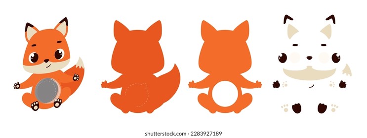 Cute fox candy ornament. Layered paper decoration treat holder for dome. Hanger for sweets, candy for birthday, baby shower, halloween, christmas. Print, cut out, glue. Vector illustration.