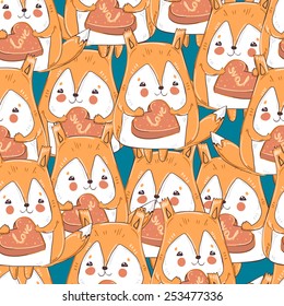 cute fox card. illustration vector. seamless. happy birthday package