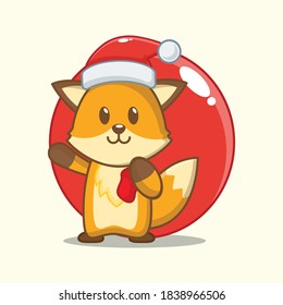 cute fox carrying christmas gift. christmas vector illustration