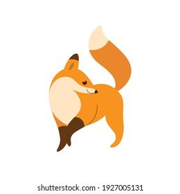 Cute fox - cartoon animal character. Vector illustration in flat style isolated on gray background.