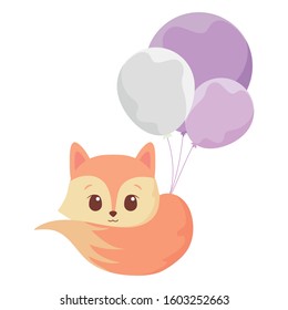 Cute fox cartoon with balloons design, Animal zoo life nature character childhood and adorable theme Vector illustration