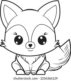 Cute fox cartoon. Black and white lines. Coloring page for kids. Activity Book.