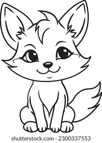 Cute fox cartoon. Black and white lines. Coloring page for kids. Activity Book.