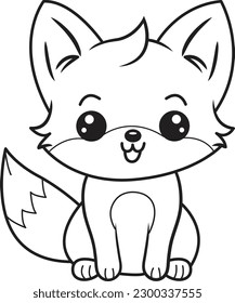 Cute fox cartoon. Black and white lines. Coloring page for kids. Activity Book.