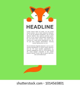 Cute fox cartoon carry blank text template in flat style