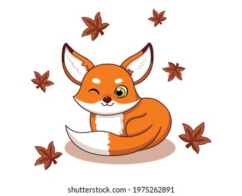 Cute Fox Cartoon Characters on white background. Kid, baby vector art illustration with funny animal. flat cartoon style