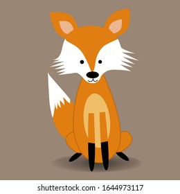 Cute fox in cartoon childish flat style. Element for design postcard, poster, children's textiles. Stock illustration