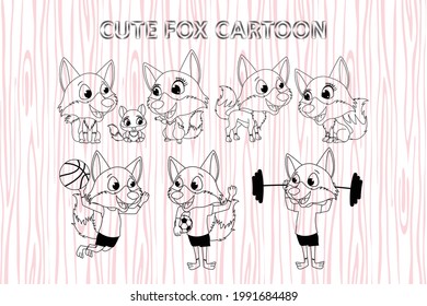 cute fox cartoon collection, simple vector illustration