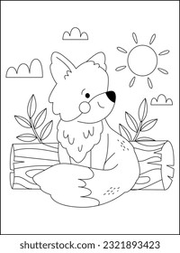 Cute fox cartoon colorear el vector de ilustración de la página. Para los niños coloreando el libro. Libro de Colores para niños. Colección de animales forestales. Caricatura zorro lindo.
