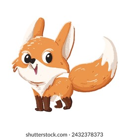 cute fox cartoon in crayon style editable Colorful vector hand drawn illustration for children. baby designs for cards, poster decorations, t-shirt prints, stickers, icons and others