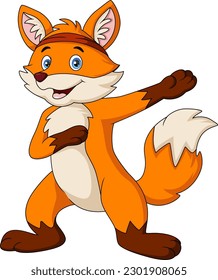 Cute fox cartoon doing triangle yoga pose
