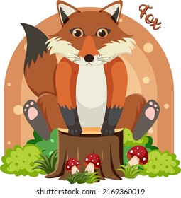 Cute fox in cartoon flat style illustration