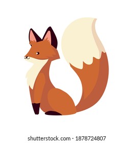 cute fox cartoon fluffy pet animal with beautiful tail vector illustration