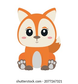 cute fox cartoon icon flat