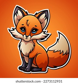 Cute fox cartoon illustration in sticker design baby wild animal