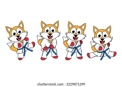 cute fox cartoon karate illustration