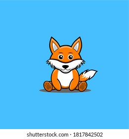 Cute fox cartoon mascot character. Sit pose and hands down. Can use for sticker, tshirt design, promotions and advertising