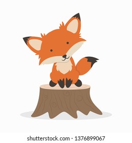 Cute fox cartoon on timber